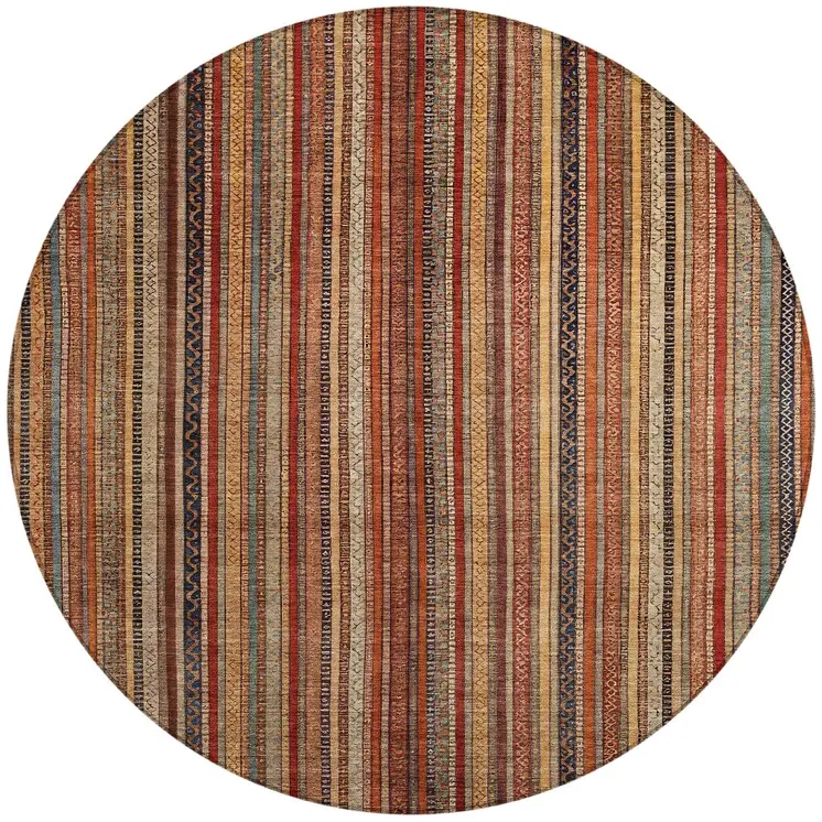 8' Rust Taupe And Gray Round Striped Washable Indoor Outdoor Area Rug
