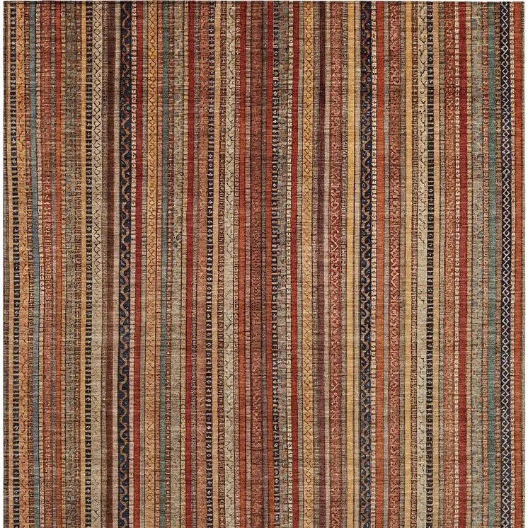 10' X 14' Rust Taupe And Gray Striped Washable Indoor Outdoor Area Rug