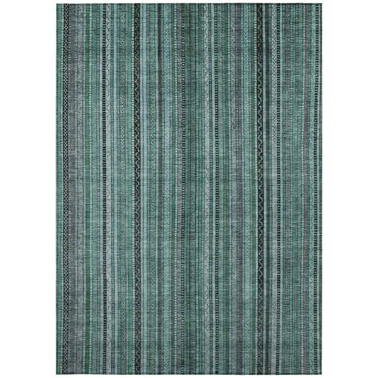 3' X 5' Teal Blue Aqua And Gray Striped Washable Indoor Outdoor Area Rug