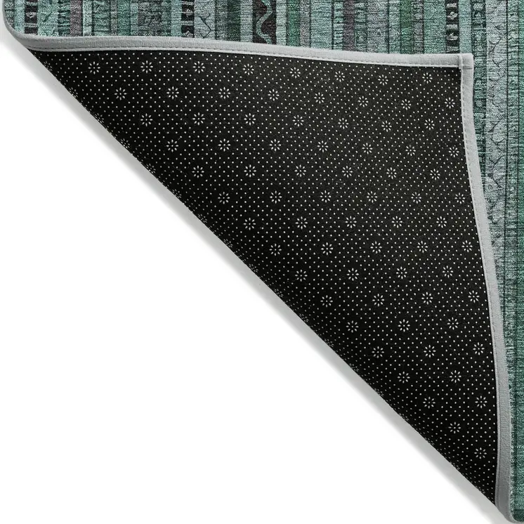 3' X 5' Teal Blue Aqua And Gray Striped Washable Indoor Outdoor Area Rug