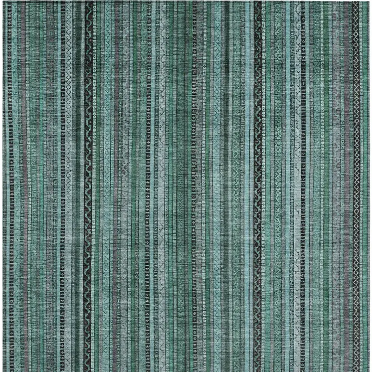 3' X 5' Teal Blue Aqua And Gray Striped Washable Indoor Outdoor Area Rug