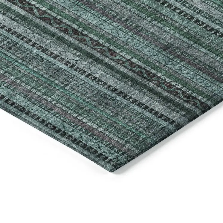5' X 8' Teal Blue Aqua And Gray Striped Washable Indoor Outdoor Area Rug