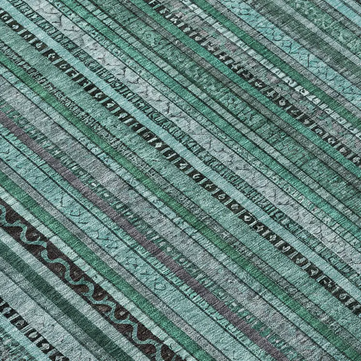 8' Teal Blue Aqua And Gray Round Striped Washable Indoor Outdoor Area Rug
