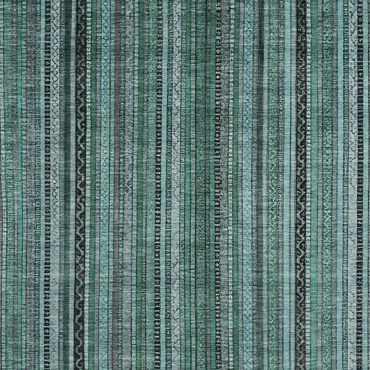 8' X 10' Teal Blue Aqua And Gray Striped Washable Indoor Outdoor Area Rug
