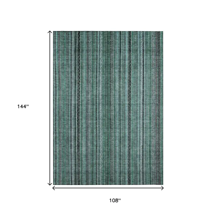 9' X 12' Teal Blue Aqua And Gray Striped Washable Indoor Outdoor Area Rug
