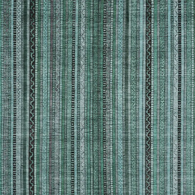 9' X 12' Teal Blue Aqua And Gray Striped Washable Indoor Outdoor Area Rug
