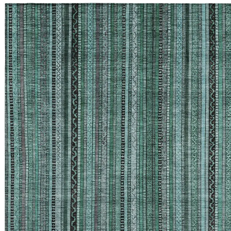 10' X 14' Teal Blue Aqua And Gray Striped Washable Indoor Outdoor Area Rug