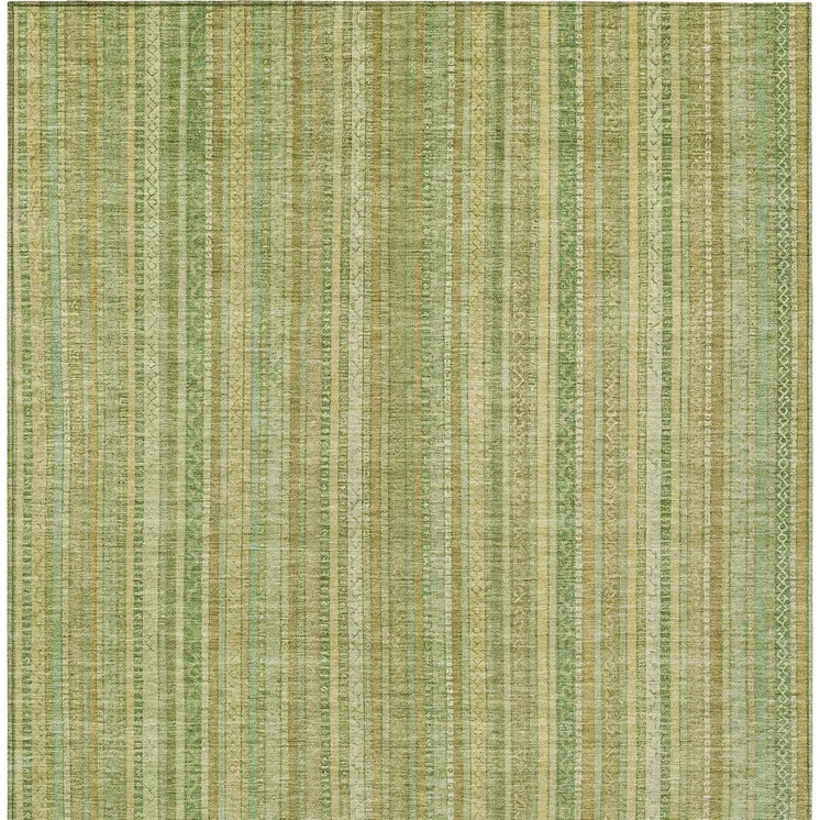 5' X 8' Artichoke Green Fern Green And Gold Striped Washable Indoor Outdoor Area Rug