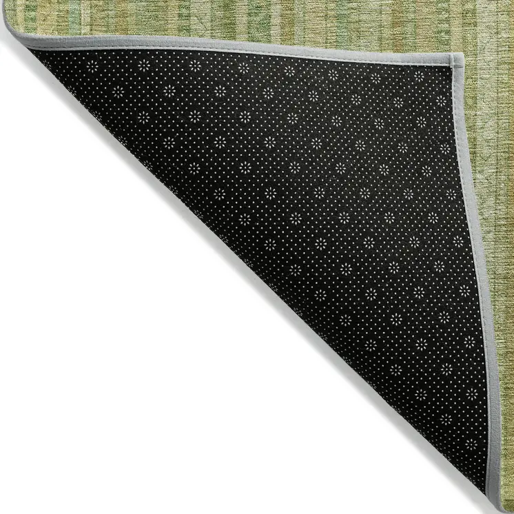 5' X 8' Artichoke Green Fern Green And Gold Striped Washable Indoor Outdoor Area Rug