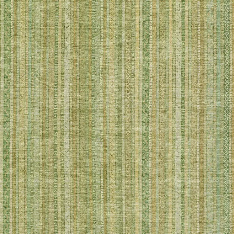 5' X 8' Artichoke Green Fern Green And Gold Striped Washable Indoor Outdoor Area Rug