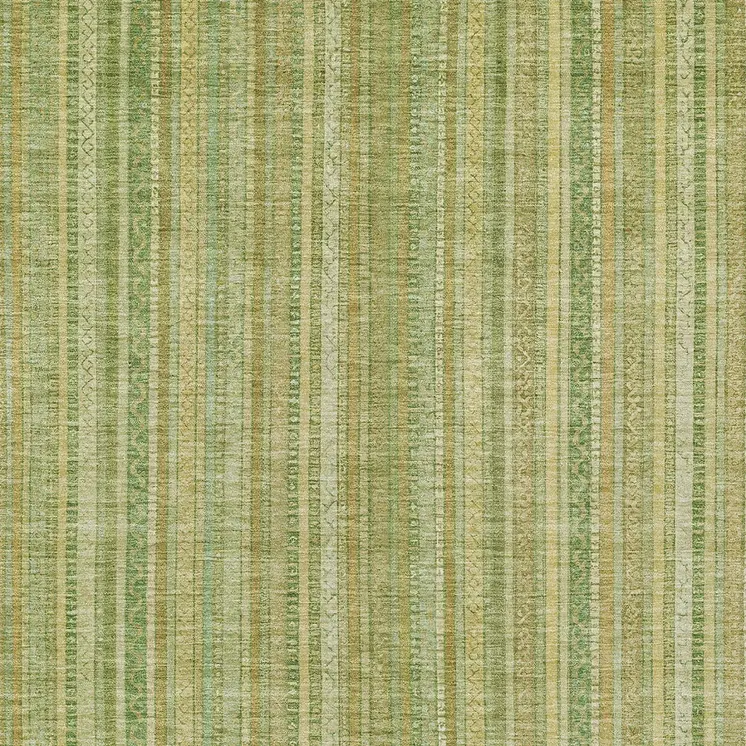 8' X 10' Artichoke Green Fern Green And Gold Striped Washable Indoor Outdoor Area Rug