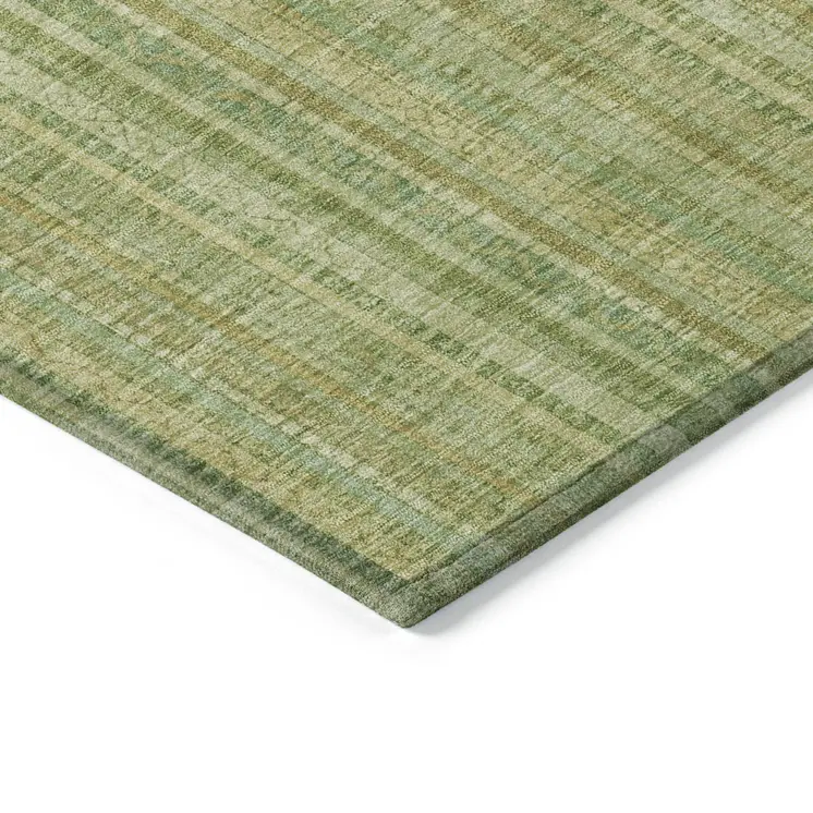 9' X 12' Artichoke Green Fern Green And Gold Striped Washable Indoor Outdoor Area Rug
