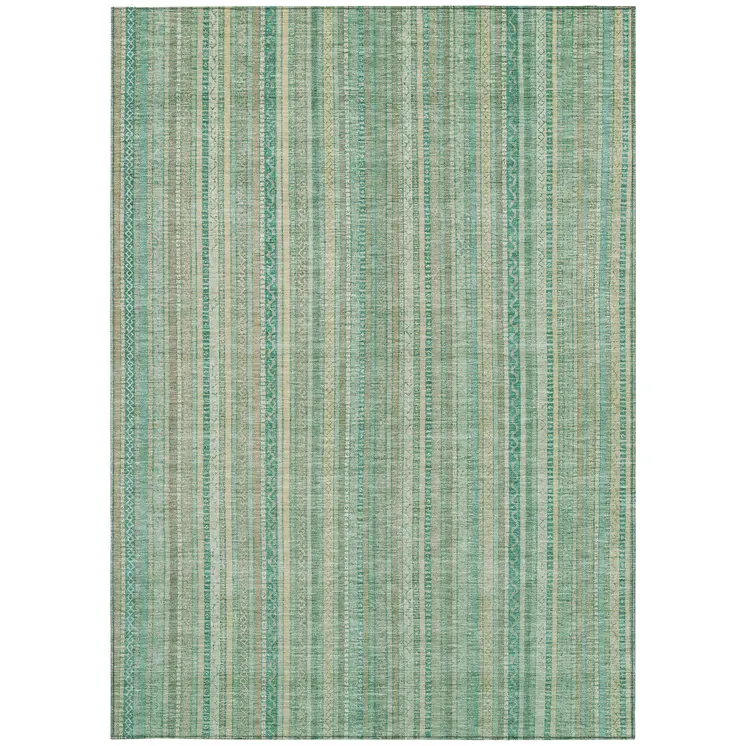 5' X 8' Aqua Beige And Teal Blue Striped Washable Indoor Outdoor Area Rug
