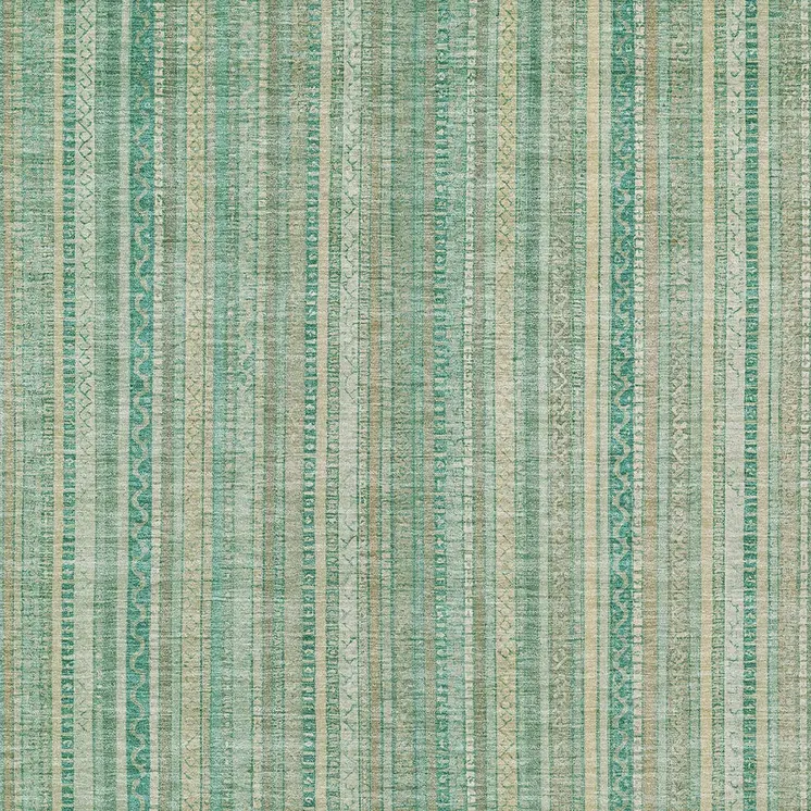 8' X 10' Aqua Beige And Teal Blue Striped Washable Indoor Outdoor Area Rug
