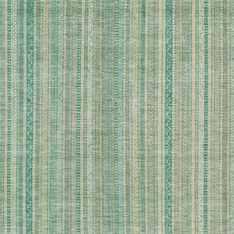 9' X 12' Aqua Beige And Teal Blue Striped Washable Indoor Outdoor Area Rug