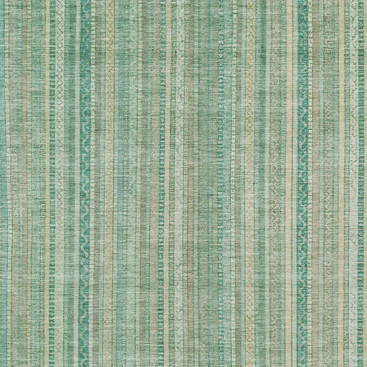 10' X 14' Aqua Beige And Teal Blue Striped Washable Indoor Outdoor Area Rug