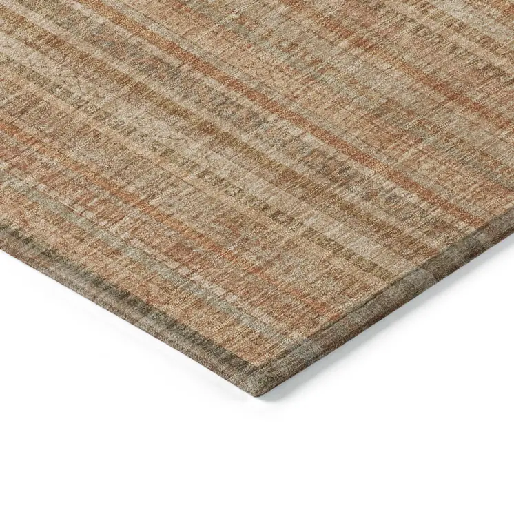 5' X 8' Rust Beige And Linen Striped Washable Indoor Outdoor Area Rug
