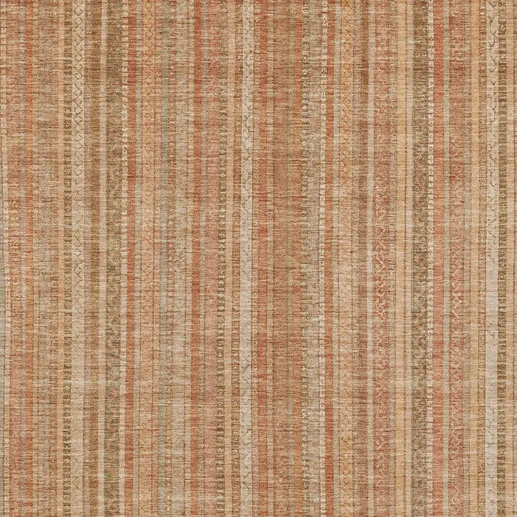 5' X 8' Rust Beige And Linen Striped Washable Indoor Outdoor Area Rug