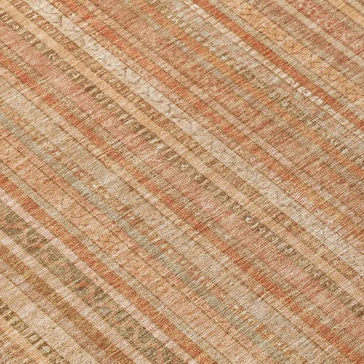 8' Rust Beige And Linen Round Striped Washable Indoor Outdoor Area Rug