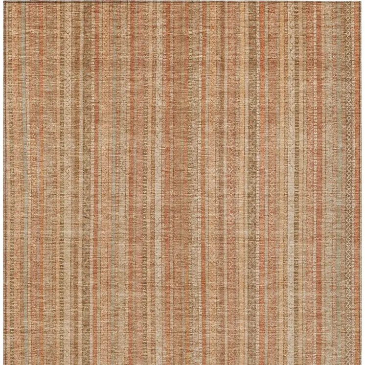 10' X 14' Rust Beige And Linen Striped Washable Indoor Outdoor Area Rug