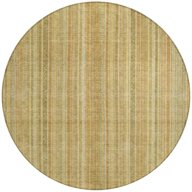 8' Wheat Gold And Beige Round Striped Washable Indoor Outdoor Area Rug