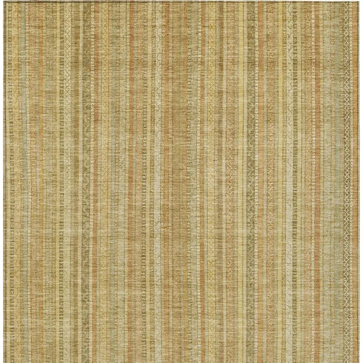 8' X 10' Wheat Gold And Beige Striped Washable Indoor Outdoor Area Rug