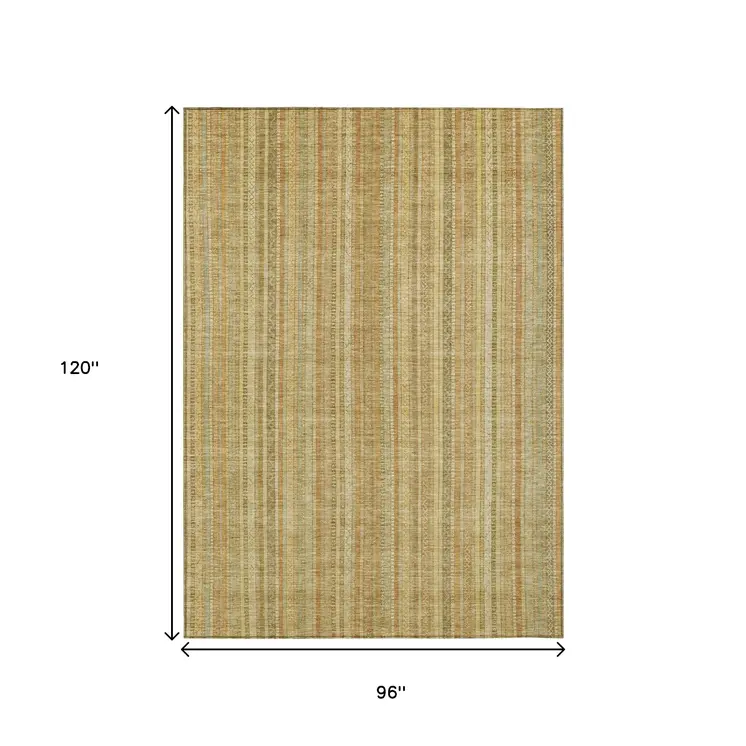 8' X 10' Wheat Gold And Beige Striped Washable Indoor Outdoor Area Rug