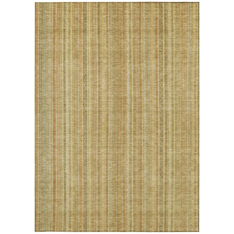 9' X 12' Wheat Gold And Beige Striped Washable Indoor Outdoor Area Rug