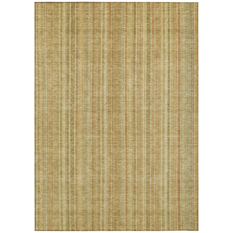 9' X 12' Wheat Gold And Beige Striped Washable Indoor Outdoor Area Rug
