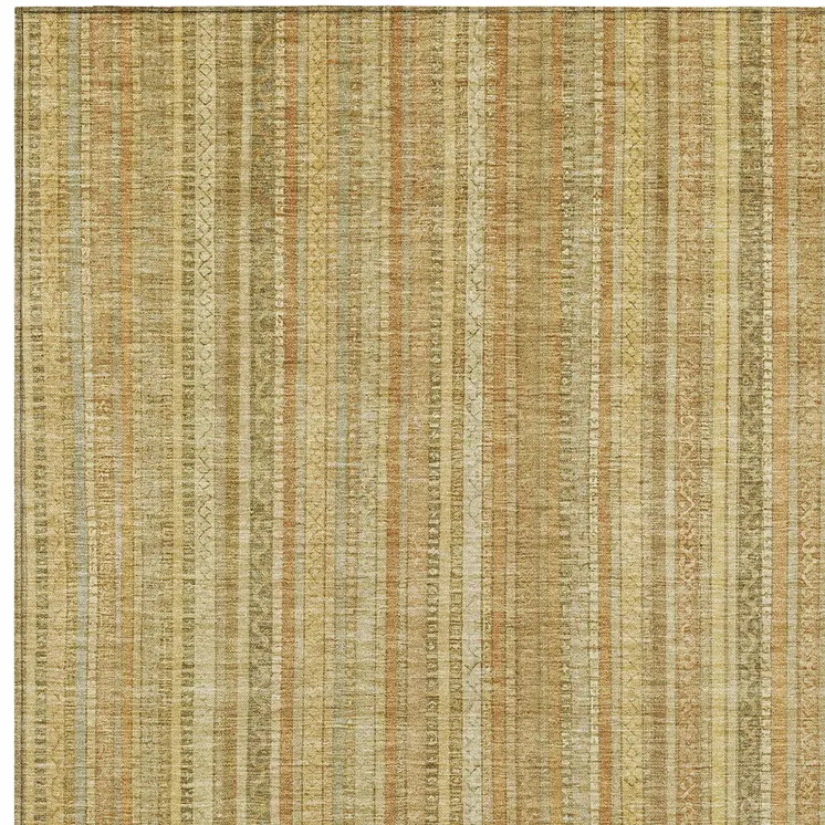10' X 14' Wheat Gold And Beige Striped Washable Indoor Outdoor Area Rug