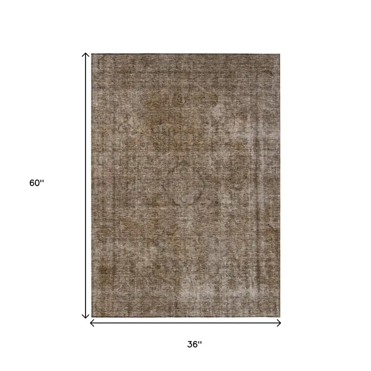 3' X 5' Brown And Beige Medallion Washable Indoor Outdoor Area Rug