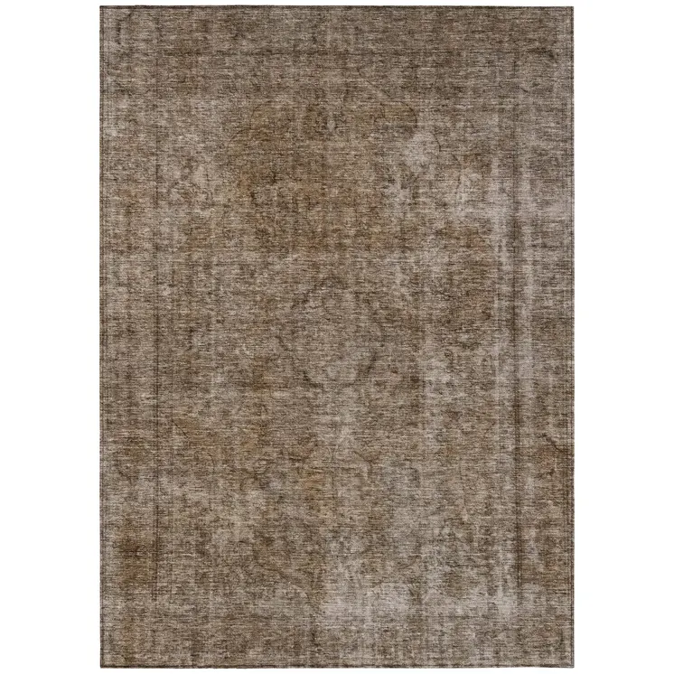 3' X 5' Brown And Beige Medallion Washable Indoor Outdoor Area Rug