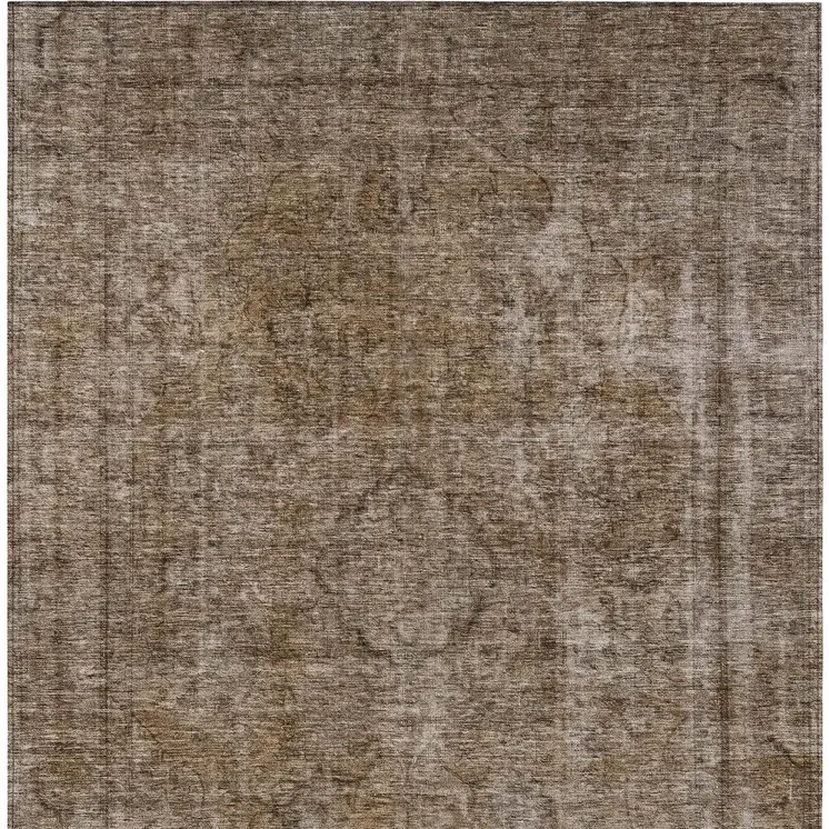 5' X 8' Brown And Beige Medallion Washable Indoor Outdoor Area Rug