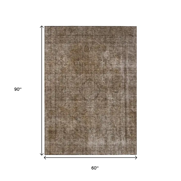 5' X 8' Brown And Beige Medallion Washable Indoor Outdoor Area Rug