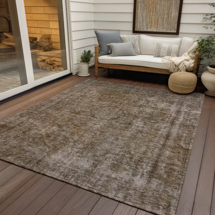 5' X 8' Brown And Beige Medallion Washable Indoor Outdoor Area Rug