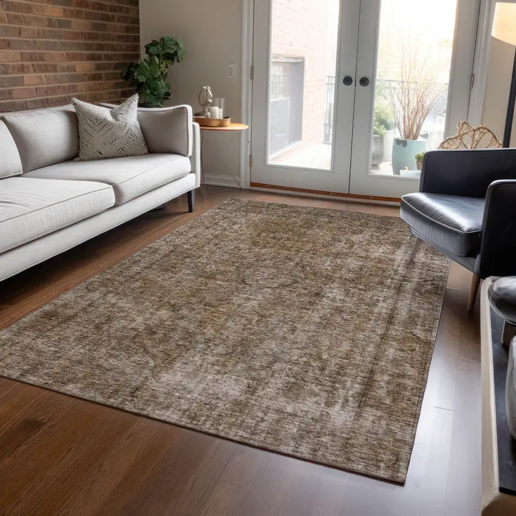 5' X 8' Brown And Beige Medallion Washable Indoor Outdoor Area Rug