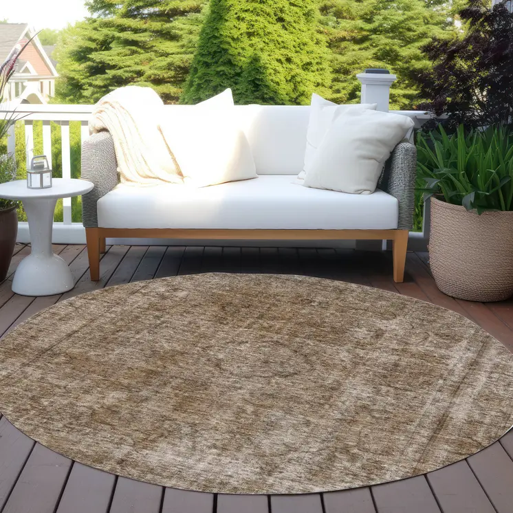 8' Brown And Beige Round Medallion Washable Indoor Outdoor Area Rug