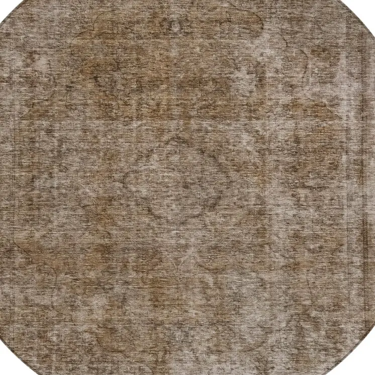 8' Brown And Beige Round Medallion Washable Indoor Outdoor Area Rug