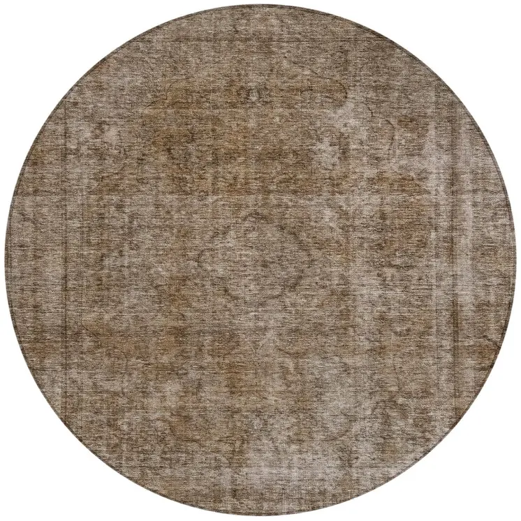 8' Brown And Beige Round Medallion Washable Indoor Outdoor Area Rug
