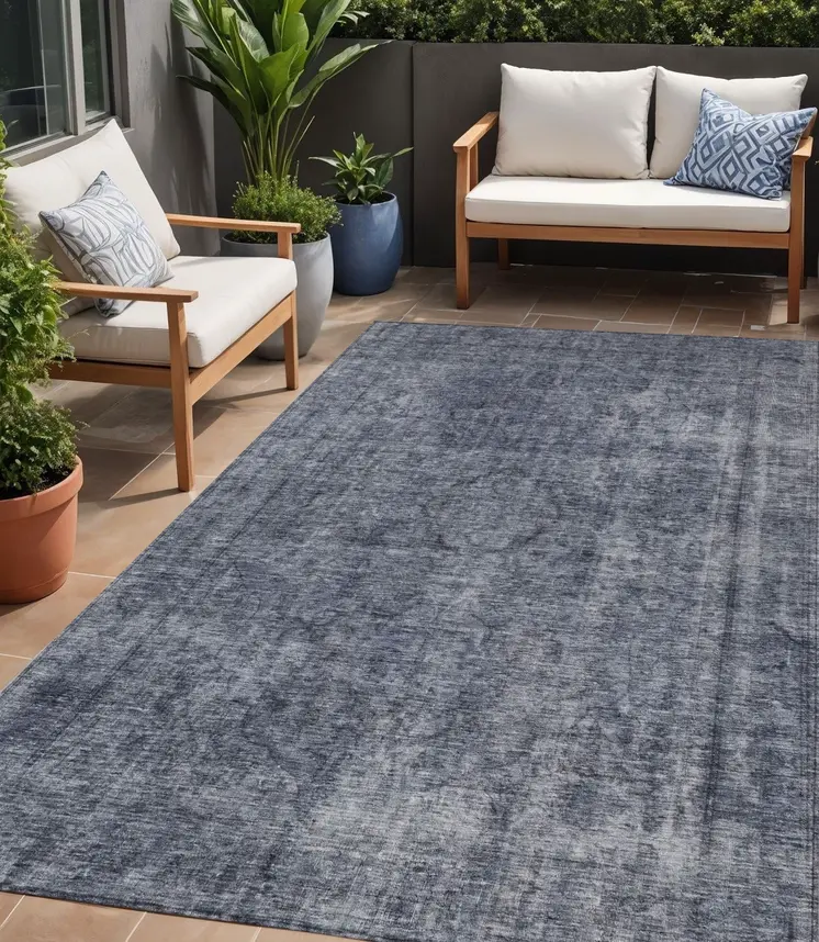 5' X 8' Blue And Gray Medallion Washable Indoor Outdoor Area Rug