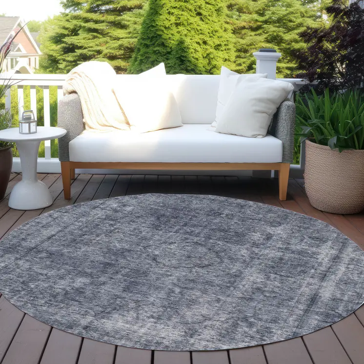 8' Blue And Gray Round Medallion Washable Indoor Outdoor Area Rug