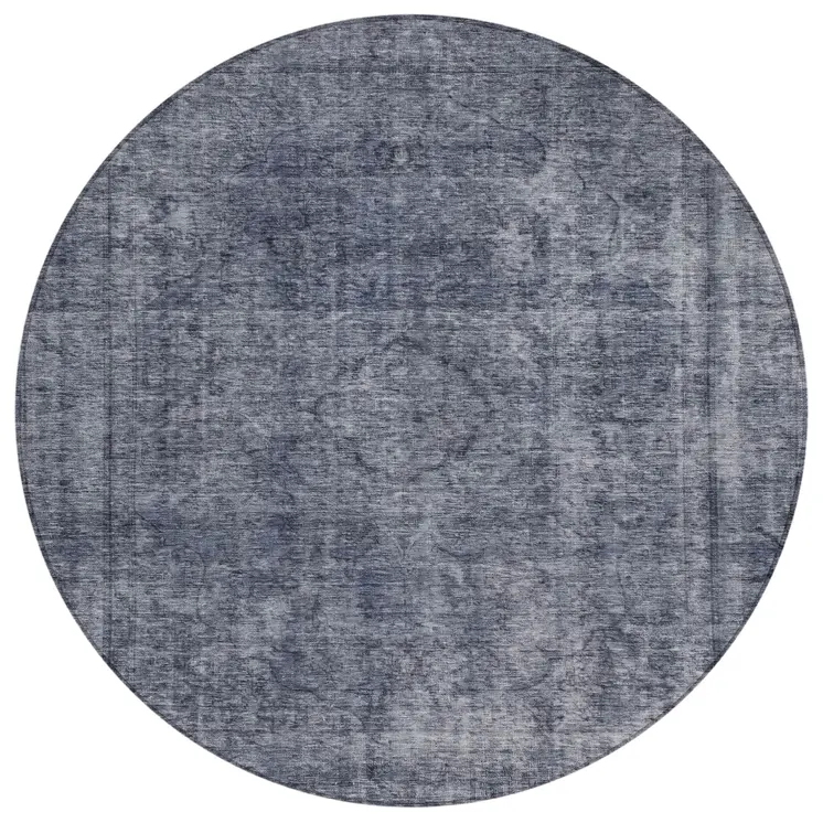 8' Blue And Gray Round Medallion Washable Indoor Outdoor Area Rug
