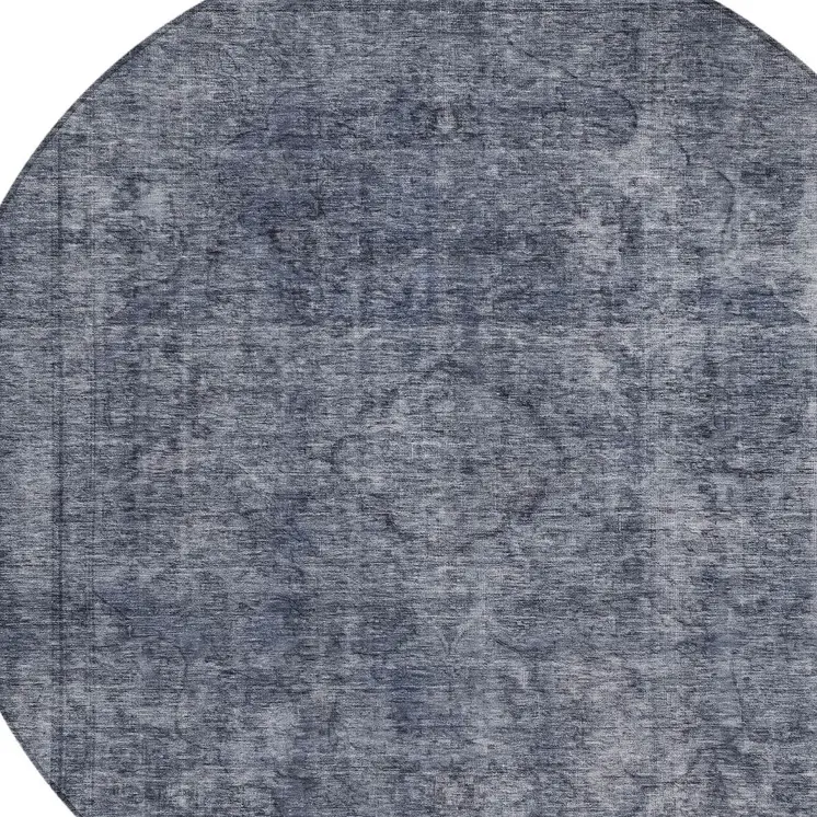 8' Blue And Gray Round Medallion Washable Indoor Outdoor Area Rug