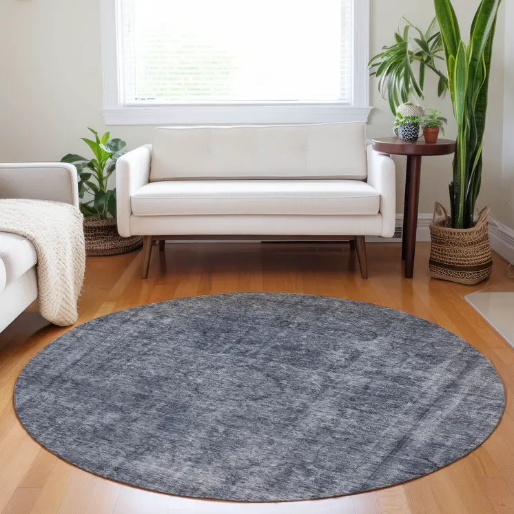 8' Blue And Gray Round Medallion Washable Indoor Outdoor Area Rug