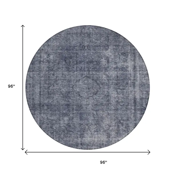 8' Blue And Gray Round Medallion Washable Indoor Outdoor Area Rug