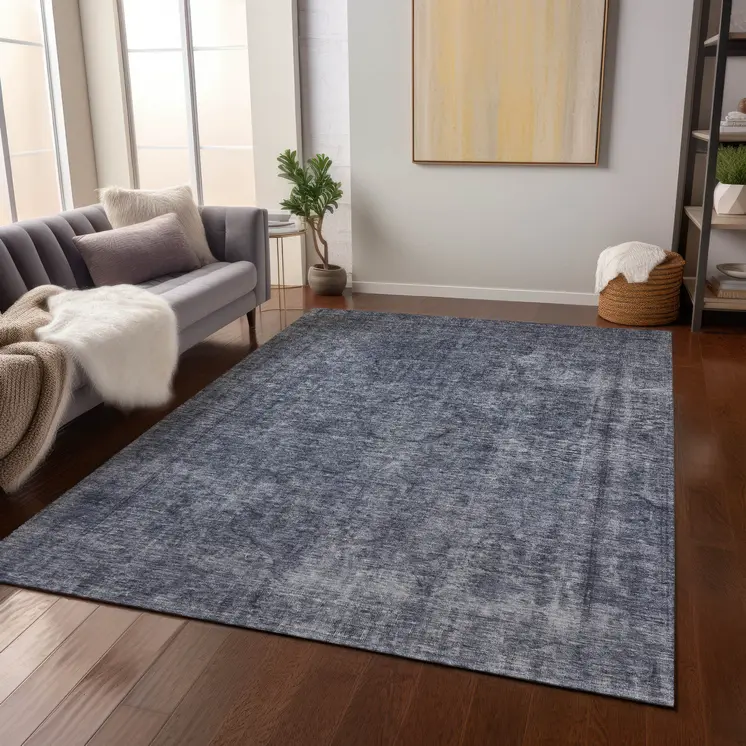 9' X 12' Blue And Gray Medallion Washable Indoor Outdoor Area Rug