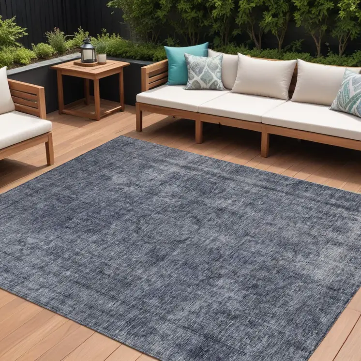 10' X 14' Blue And Gray Medallion Washable Indoor Outdoor Area Rug
