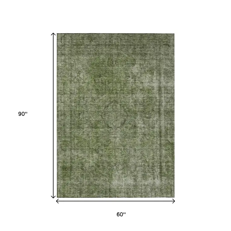 5' X 8' Green And Silver Medallion Washable Indoor Outdoor Area Rug