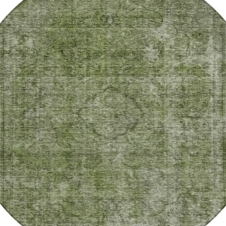 8' Green And Silver Round Medallion Washable Indoor Outdoor Area Rug