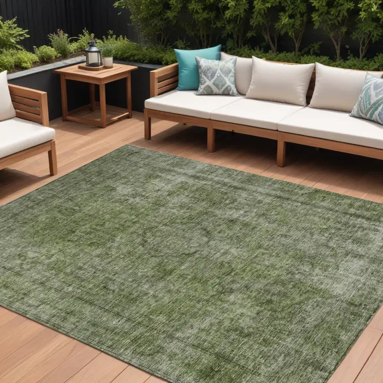 8' X 10' Green And Silver Medallion Washable Indoor Outdoor Area Rug